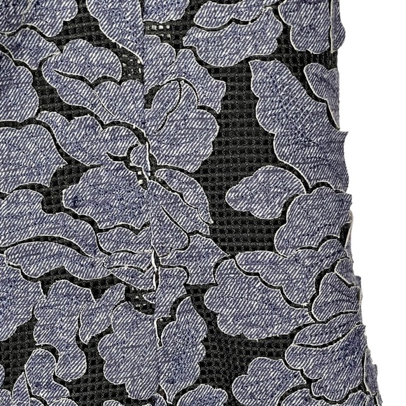 ALICE + OLIVIA FONDA SLEEVELESS DROP WAIST DENIM FLORAL APPLIQUE MINI DRESS - Picture 12 of 16